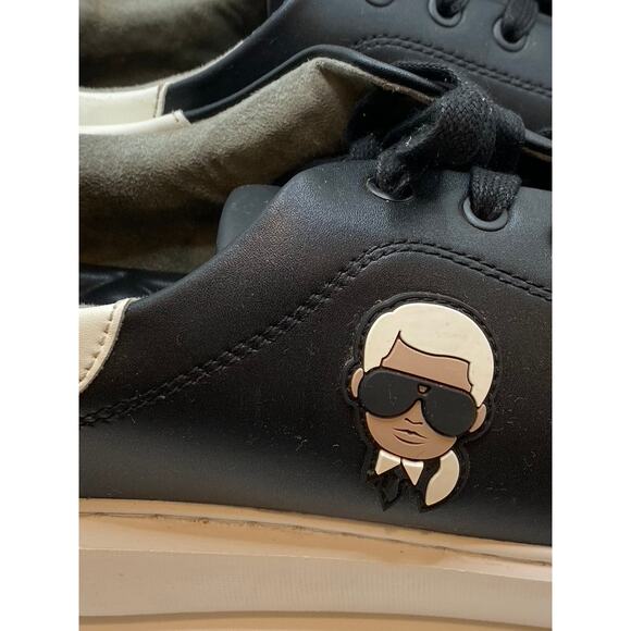KARL LAGERFELD PARIS Men's Black-White Leather Karl Head Lace-Up Sneakers SZ 13 - Picture 7 of 12